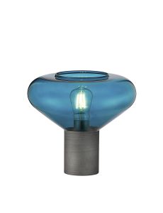 Hark Wide Table Lamp, 1 x E27, Pewter/Teal Blue Glass