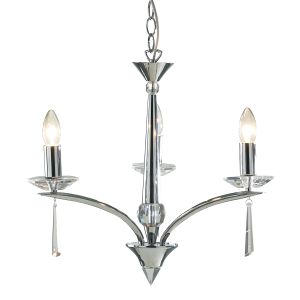 Hyperion 3 Light E14 Polished Chrome Adjustable Dual Mount Pendant With Faceted Crystal Glass Details