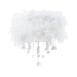 Ibis Flush Ceiling With White Feather Shade 3 Light E14 Polished Chrome/Crystal