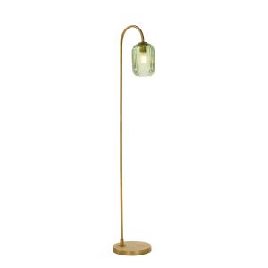 Idra 1 Light E27 Aged Bronze Floor Lamp With Inline Foot Switch C/W Green Ribbed Glass Shade