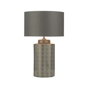 Igor 1 Light E27 Grey Shagreen Table Lamp With Inline Switch C/W Bokara Grey Faux Silk Satin 38cm Drum Shade