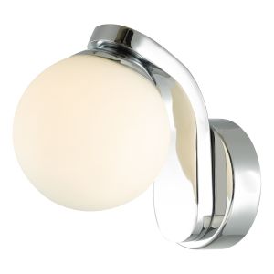 DAR IKE0750 Iker Single Bathroom Wall Light LED Polished Chrome/Opal Glass Finish Switched