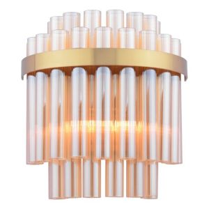 Imani 2 Light E14 Natural Solid Brass Wall Light With Champagne Ribbed Glass Rods