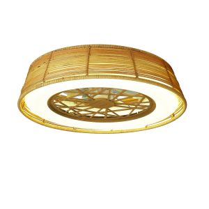 Indonesia Mini 55W LED Dimmable Ceiling Light With Built-In 25W DC Reversible Fan, Beige Rattan, 3800lm, 5yrs Warranty