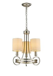 Isabella 40cm Pendant With Beige Shade 3 Light E14 Antique Silver/Teak Plated