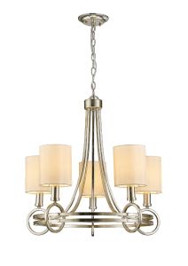 Isabella 64cm Pendant With Beige Shade 5 Light E14 Antique Silver/Teak Plated