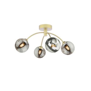 Izzy 4 Light G9 Matt Gold Semi Flush Ceiling Light C/W Smoke Glass Shade