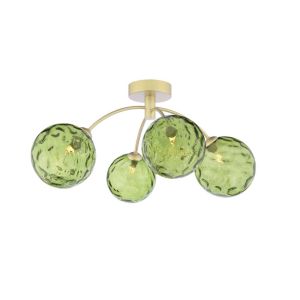 Izzy 4 Light G9 Matt Gold Semi Flush Ceiling Light C/W Green Dimpled Glass Shades