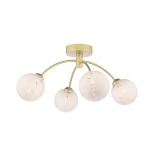 Izzy 4 Light G9 Matt Gold Semi Flush Ceiling Light C/W White Confetti Glass Shades