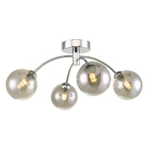 Izzy 4 Light G9 Polished Chrome Semi Flush Ceiling Light C/W Smoke Glass Shade