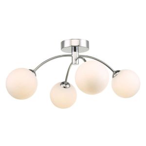 Izzy 4 Light G9 Polished Chrome Semi Flush Ceiling Light C/W Opal Glass Shade