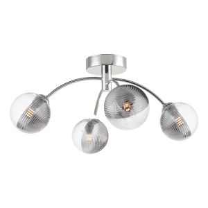 Izzy 4 Light G9 Polished Chrome Semi Flush Ceiling Light C/W 10cm Smoked & Clear Ribbed Glass Shades