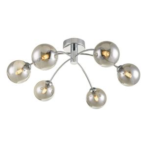 Izzy 6 Light G9 Polished Chrome Semi Flush Ceiling Light C/W Smoke Glass Shade