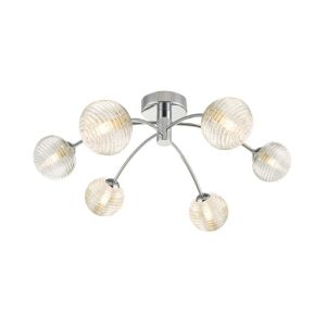 Izzy 6 Light G9 Polished Chrome Semi Flush Ceiling Light C/W Clear Closed Ribbed Glass Shade
