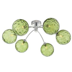 Izzy 6 Light G9 Polished Chrome Semi Flush Ceiling Light C/W Green Dimpled Glass Shades