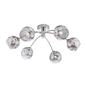 Izzy 6 Light G9 Polished Chrome Semi Flush Ceiling Light C/W Smoked Organic Glass Shades