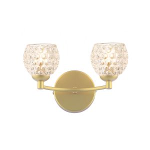 Izzy 2 Light G9 Matt Gold Wall Light C/W Clear Dimpled Open Style Glass Shade