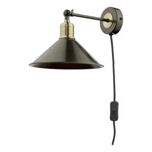 Jalen 1 Light E27 Graphite Antique Brass Wall Light With Inline Switch