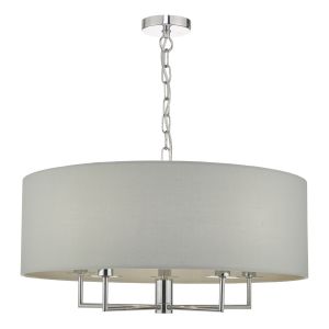Jamelisbon 5 Light E14 Polished Chrome Adjustable Ceiling Pendant C/W Grey Cotton Shade