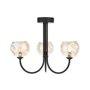 Jared 3 Light G9 Matt Black Semi Flush Ceiling Fitting C/W Champagne Organic Glass Shades