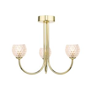 Jared 3 Light G9 Polished Gold Semi Flush Ceiling Fitting C/W Clear Dimpled Open Style Glass Shades