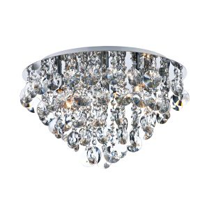 Jester 5 Light G9 Polished Chrome Flush Fitting With Tiered Arrangement Of Clear Crystal Glass Beads And Drops