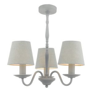 Joanna 3 Light E14 Grey Semi Flush Pendant With Grey Linen Shades