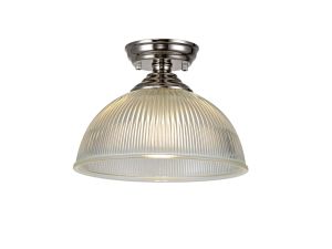 Jodel 1 Light Flush Ceiling E27 With Dome 30cm Glass Shade Polished Nickel/Clear
