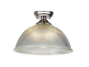 Jodel 1 Light Flush Ceiling E27 With Dome 38cm Glass Shade Polished Nickel/Clear