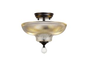 Jodel 2 Light Semi Flush Ceiling E27 With Round 30cm Glass Shade Matt Black/Clear
