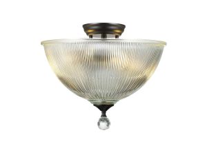 Jodel 2 Light Semi Flush Ceiling E27 With Dome 38cm Glass Shade Matt Black/Clear