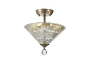 Jodel 2 Light Semi Flush Ceiling E27 With Cone 30cm Glass Shade Satin Nickel/Clear