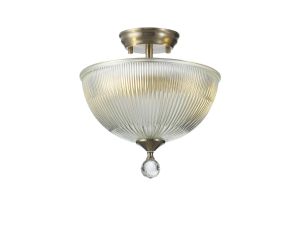 Jodel 2 Light Semi Flush Ceiling E27 With Dome 30cm Glass Shade Satin Nickel/Clear