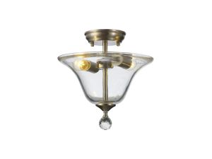 Jodel 2 Light Semi Flush Ceiling E27 With Smooth Bell 30cm Glass Shade Satin Nickel/Clear
