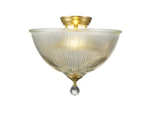 Jodel 2 Light Semi Flush Ceiling E27 With Dome 38cm Glass Shade Satin Gold/Clear