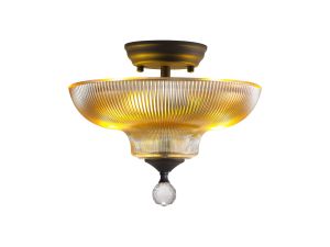 Jodel 2 Light Semi Flush Ceiling E27 With Round 30cm Glass Shade Graphite/Amber