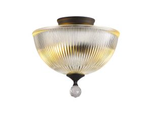 Jodel 2 Light Semi Flush Ceiling E27 With Dome 30cm Glass Shade Graphite/Clear