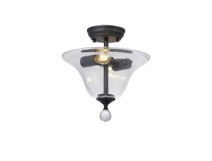 Jodel 2 Light Semi Flush Ceiling E27 With Smooth Bell 30cm Glass Shade Graphite/Clear