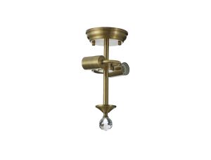 Jodel Semi Flush Ceiling Fitting, 2 x E27, Antique Brass