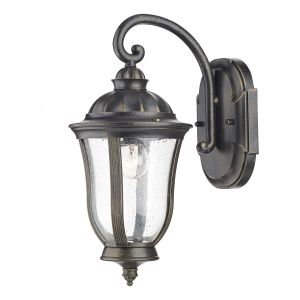 Johnson 1 Light E27 Black Outdoor IP44 Wall Light With Antique Seeded Glass Panels