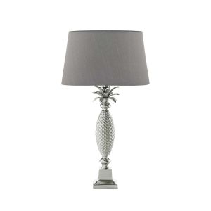 Jolson 1 Light E27 Nickle Table Lamp With Inline Switch C/W Cezanne Grey Faux Silk Tapered 35cm Drum Shade