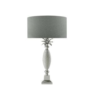 Jolson 1 Light E27 Nickle Table Lamp With Inline Switch C/W Pyramid Grey Linen 35cm Drum Shade
