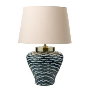 Joy 1 Light E27 Blue With White Fish Motif Table Lamp With Inline Switch (Base Only)