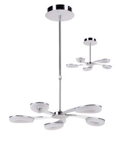 Juno Telescopic 5 Light 30W LED 3000K, 2700lm, Satin Aluminium/Frosted Acrylic/Polished Chrome, 3yrs Warranty