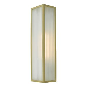 Keegan 1 Light E27 Satin Brass IP44 Bathroom Wall Light With Frosted Ribbed Glass