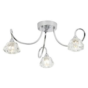 Endon KINGSLEY-3CH 3 Light Ceiling Fitting In Chrome With Glass Shades 3 Light