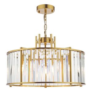Kiran 5 Light Natural Brass Adjustable Chandelier With Faceted Glass Crystals
