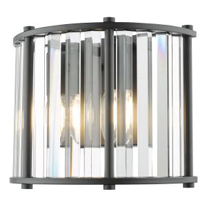 Kiran 2 Light Satin Black Wall Light With Faceted Glass Crystals