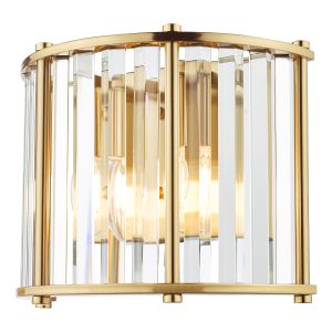 Kiran 2 Light Natural Brass Wall Light With Faceted Glass Crystals