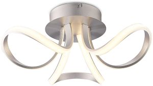 Knot 48cm Ceiling 36W LED 3 Looped Arms 3000K, 2850lm, Silver/Frosted Acrylic, 3yrs Warranty